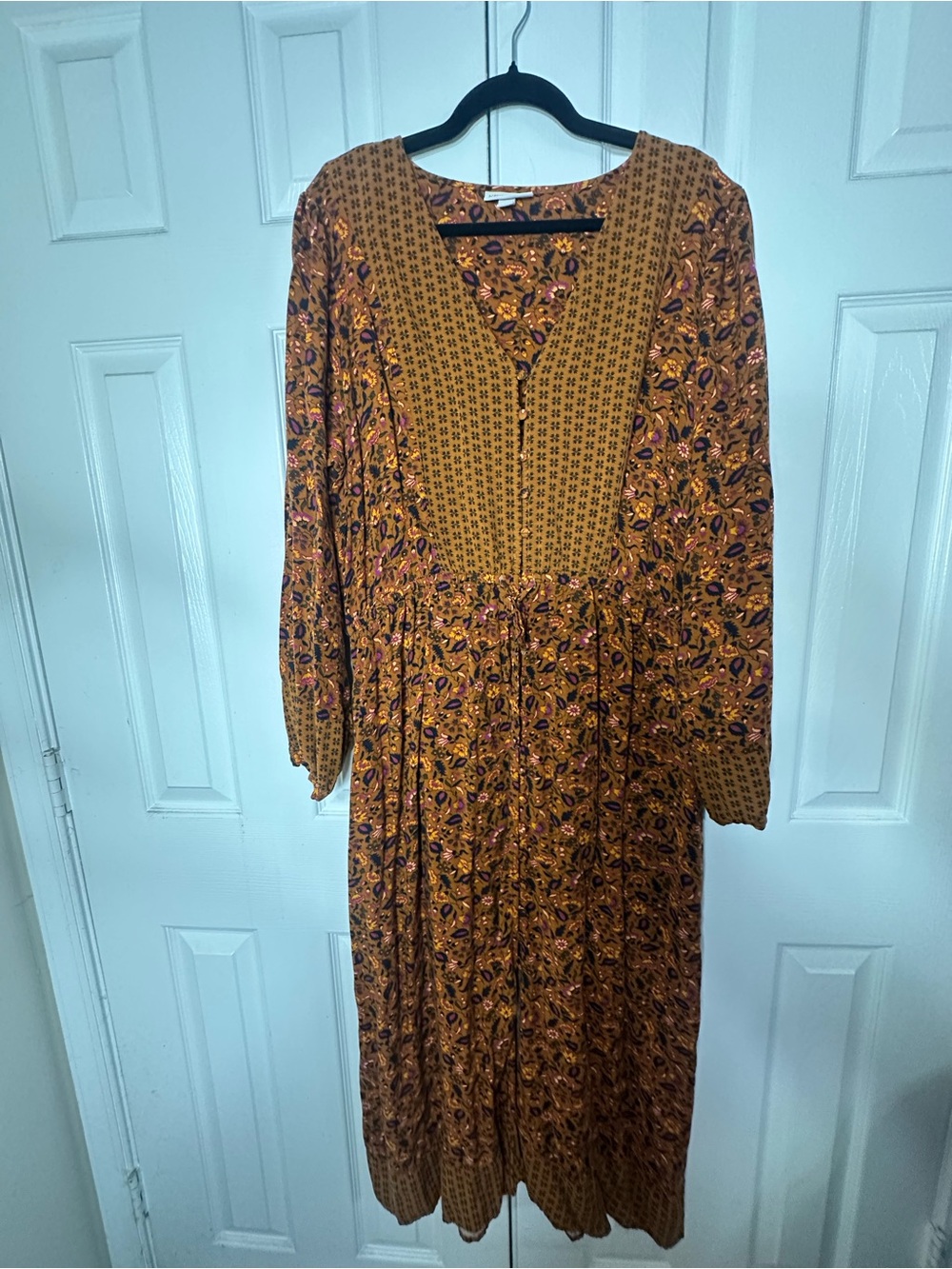 Knox Rose XXL Boho Floral Paisley Maxi Dress Long Sleeve Button Front - Picture 4 of 9